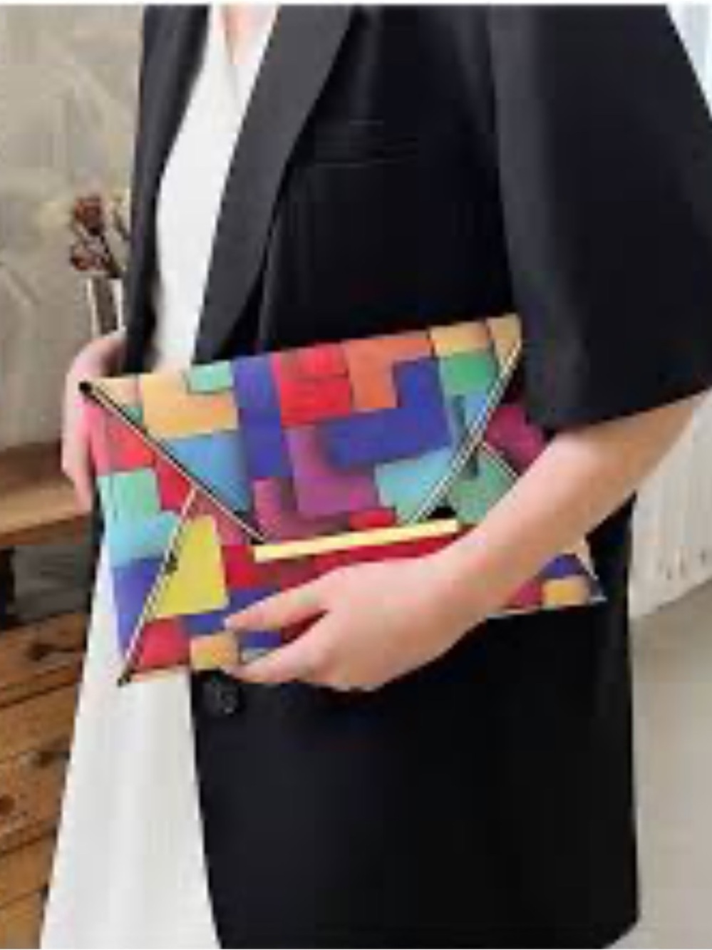 Colorblock Geometric Envelope Clutch - Multicolor - Picture 1 of 3